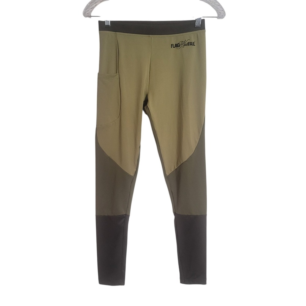 Flag Nor Fail Colorblock Leggings Women's Size Small Green Athletic Gym Pocket